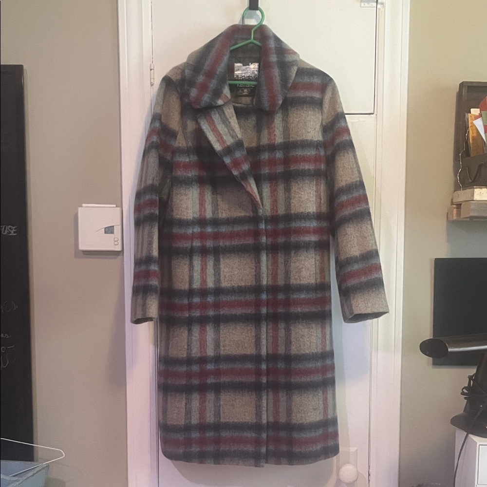 Kensie Multicolor Plaid Trench Coat